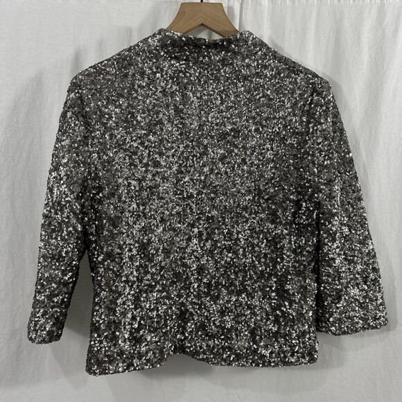 Apt 9 Sequin Silver Open Front Blazer Jacket Womens Size M Party Festive Glam - Picture 2 of 12